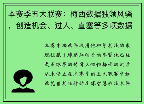 本赛季五大联赛：梅西数据独领风骚，创造机会、过人、直塞等多项数据排名第1