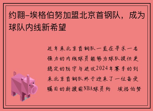 约翾-埃格伯努加盟北京首钢队，成为球队内线新希望